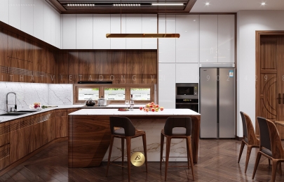 Có nên làm Tủ bếp gỗ sồi sơn màu óc chó không ?